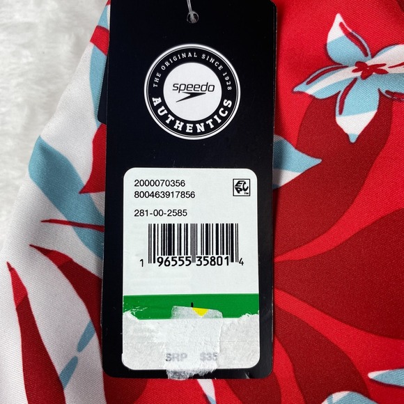 Speedo Swim Shorts Mens Large Coral Red Floral Print 7" Inseam Comfort Stretch - Picture 4 of 5